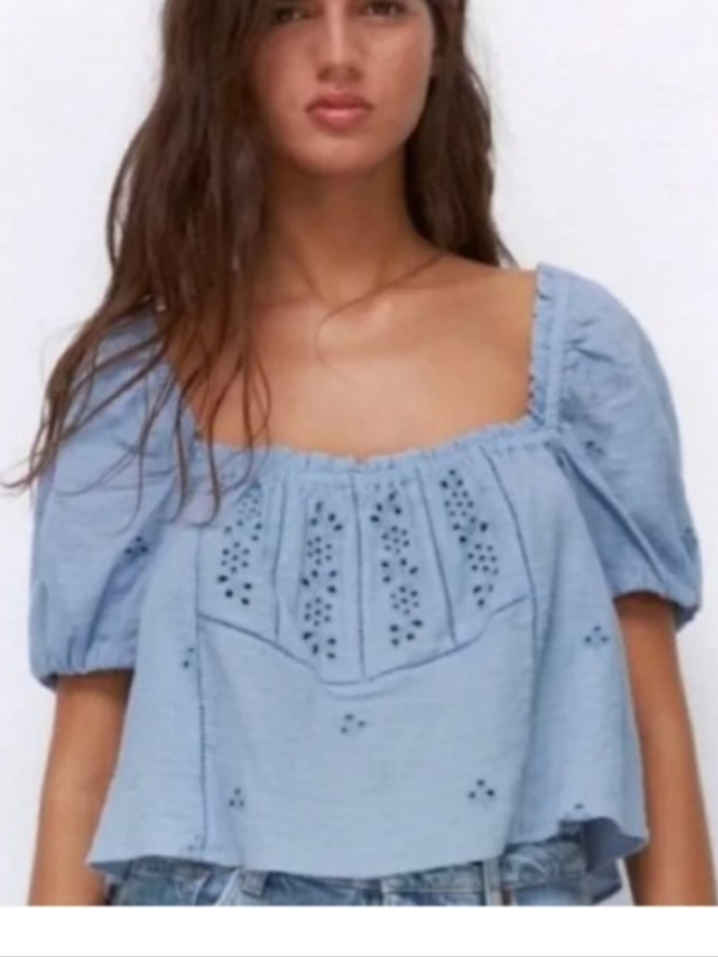 Nwt Zara Openwork Eyelet Puff Sleeve Crop Top - Xl. A74